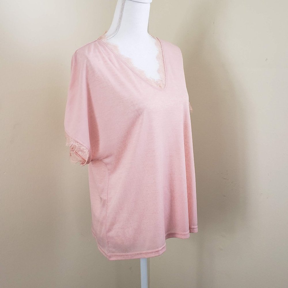 Belinda Eyelash Lace Trim Short Sleeve Top Large - Picture 4 of 9